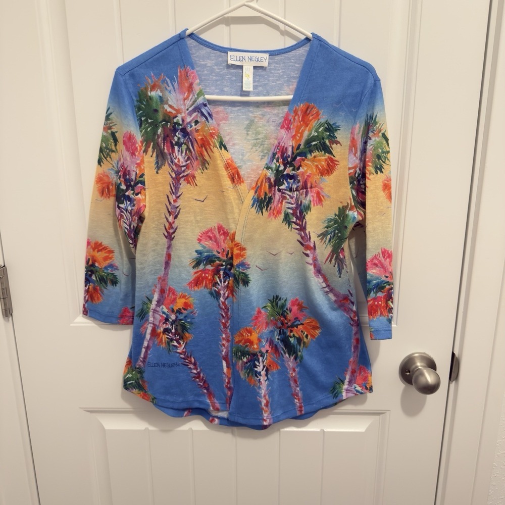 Ellen Negley‎ Women's Bright Floral Beach Open Cardigan Size Small